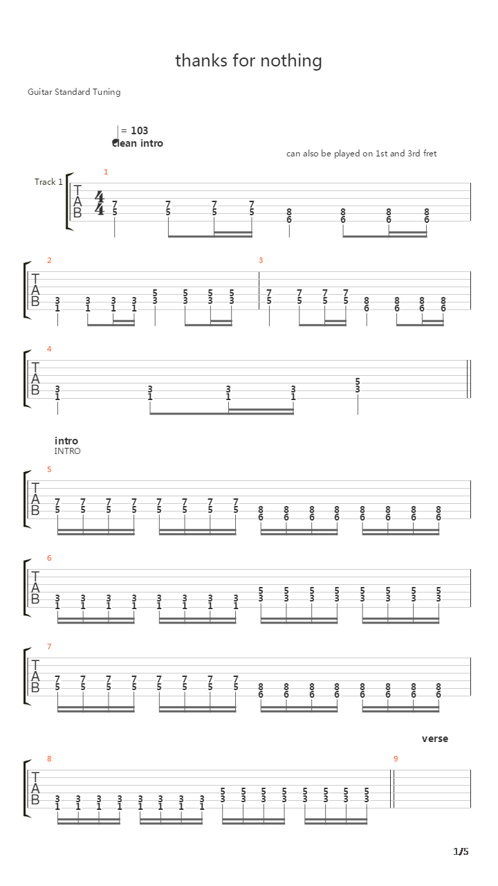 Thanks For Nothing吉他谱