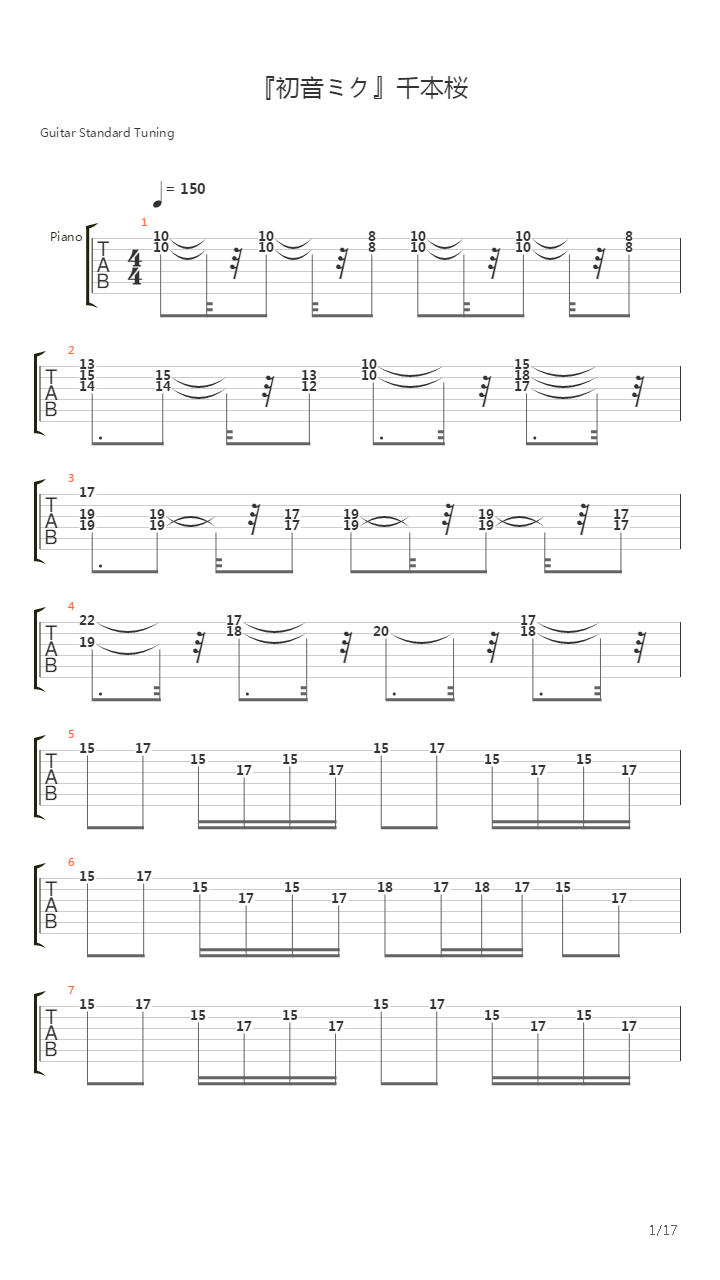 初音ミク - 千本桜(千本樱)吉他谱