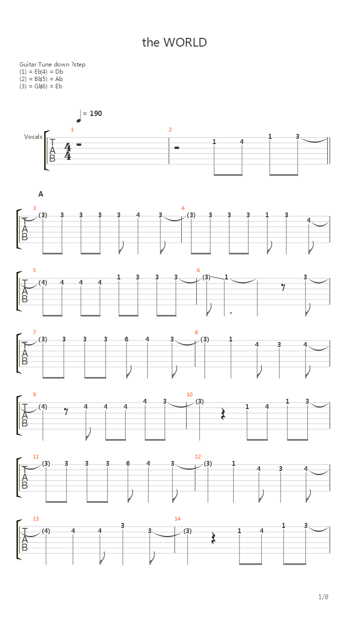 Death Note(死亡笔记) OP1 - The world吉他谱