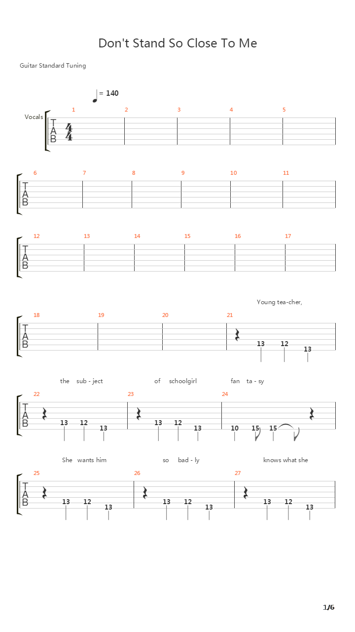 Dont Stand So Close To Me吉他谱