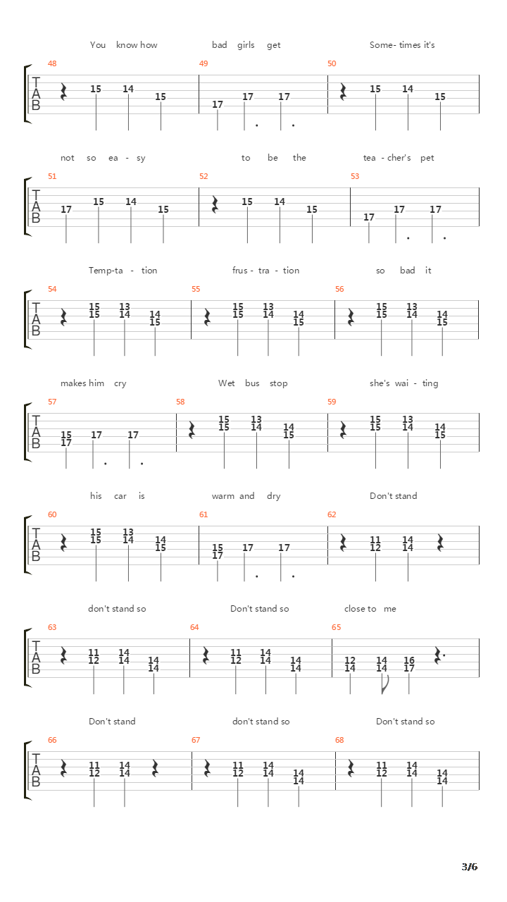 Dont Stand So Close To Me吉他谱