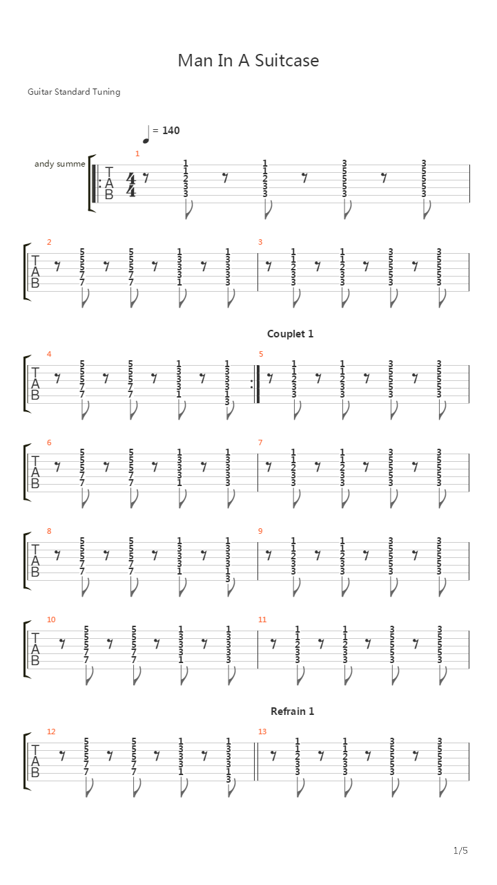 Man In A Suitcase吉他谱