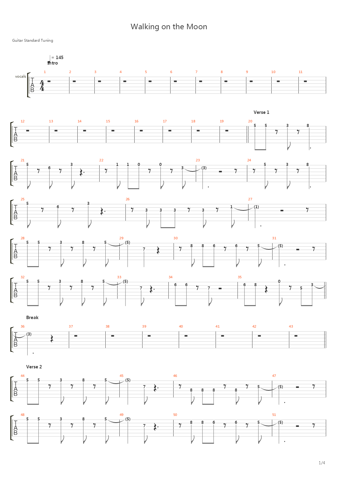 Walking On The Moon吉他谱