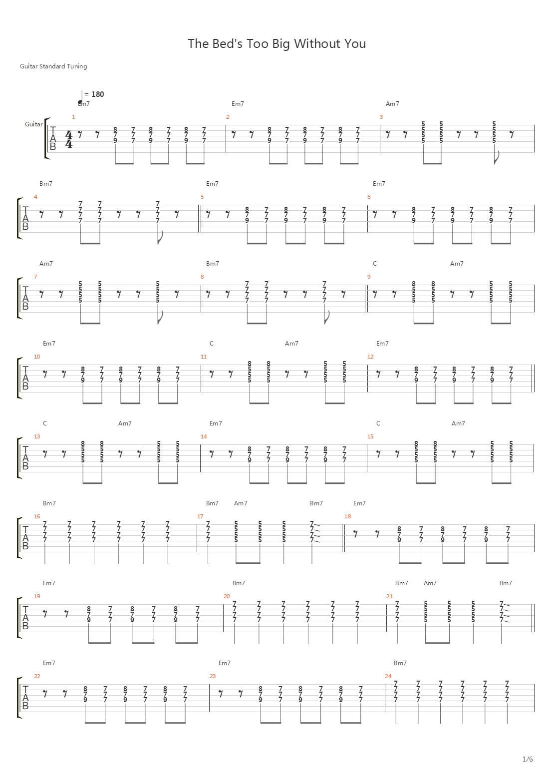 The Beds Too Big Without You吉他谱