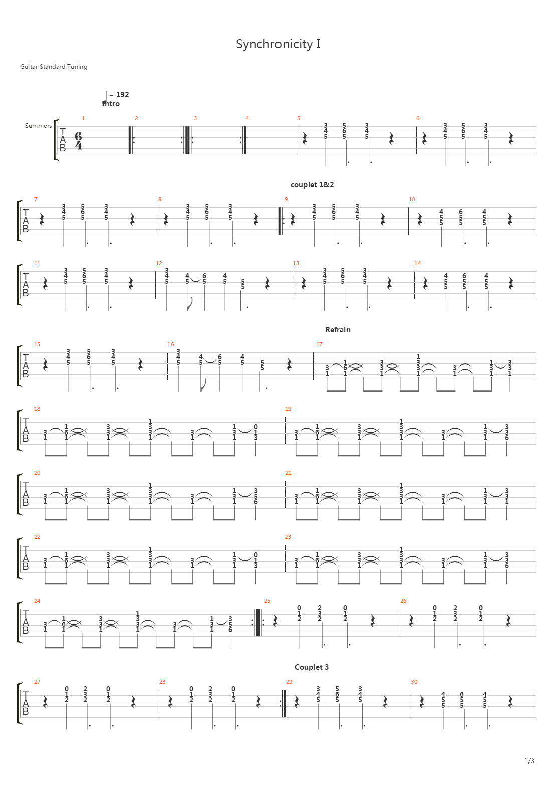 Synchronicity 1吉他谱