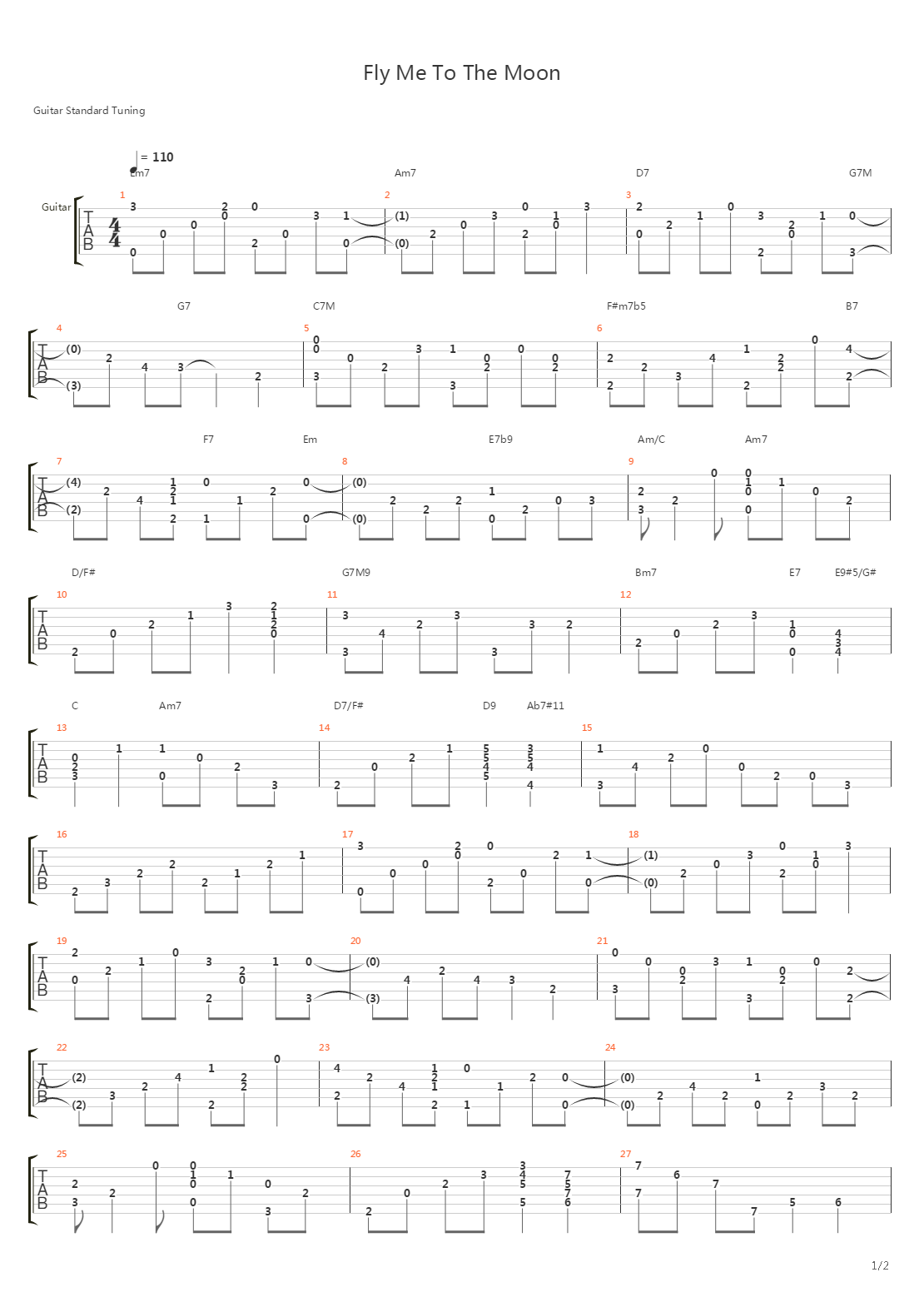 Fly me to the moon吉他谱