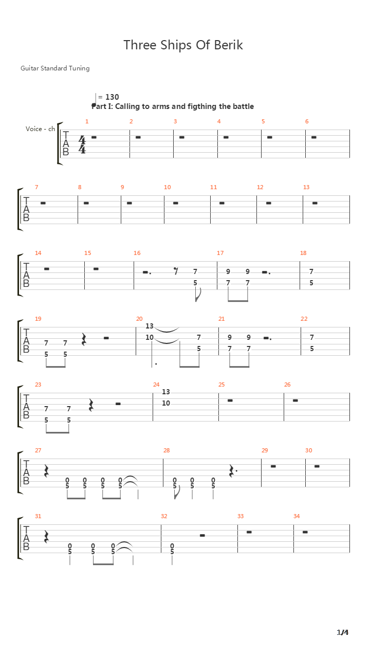 Three Ships Of Berik吉他谱