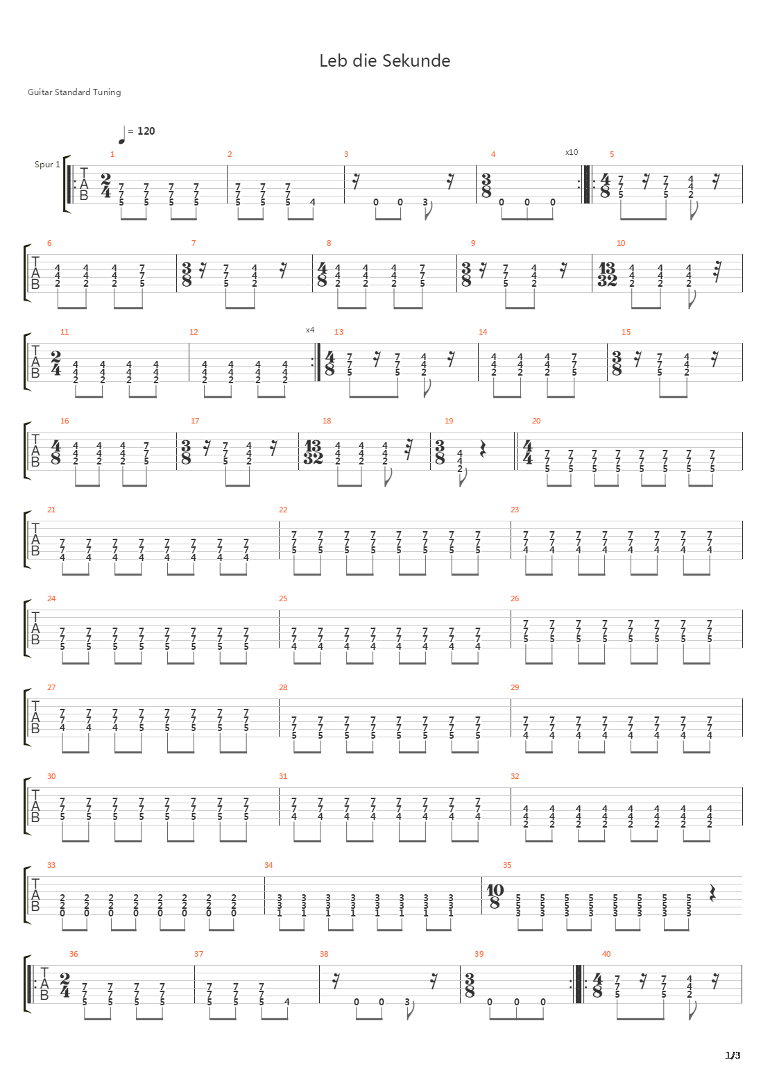 Leb Die Sekunde吉他谱