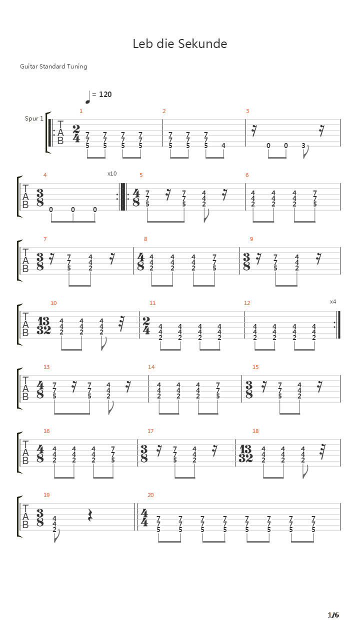 Leb Die Sekunde吉他谱