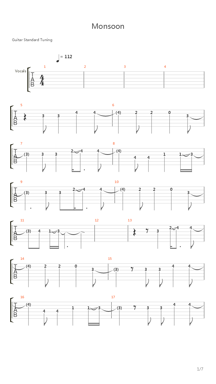 Monsoon吉他谱