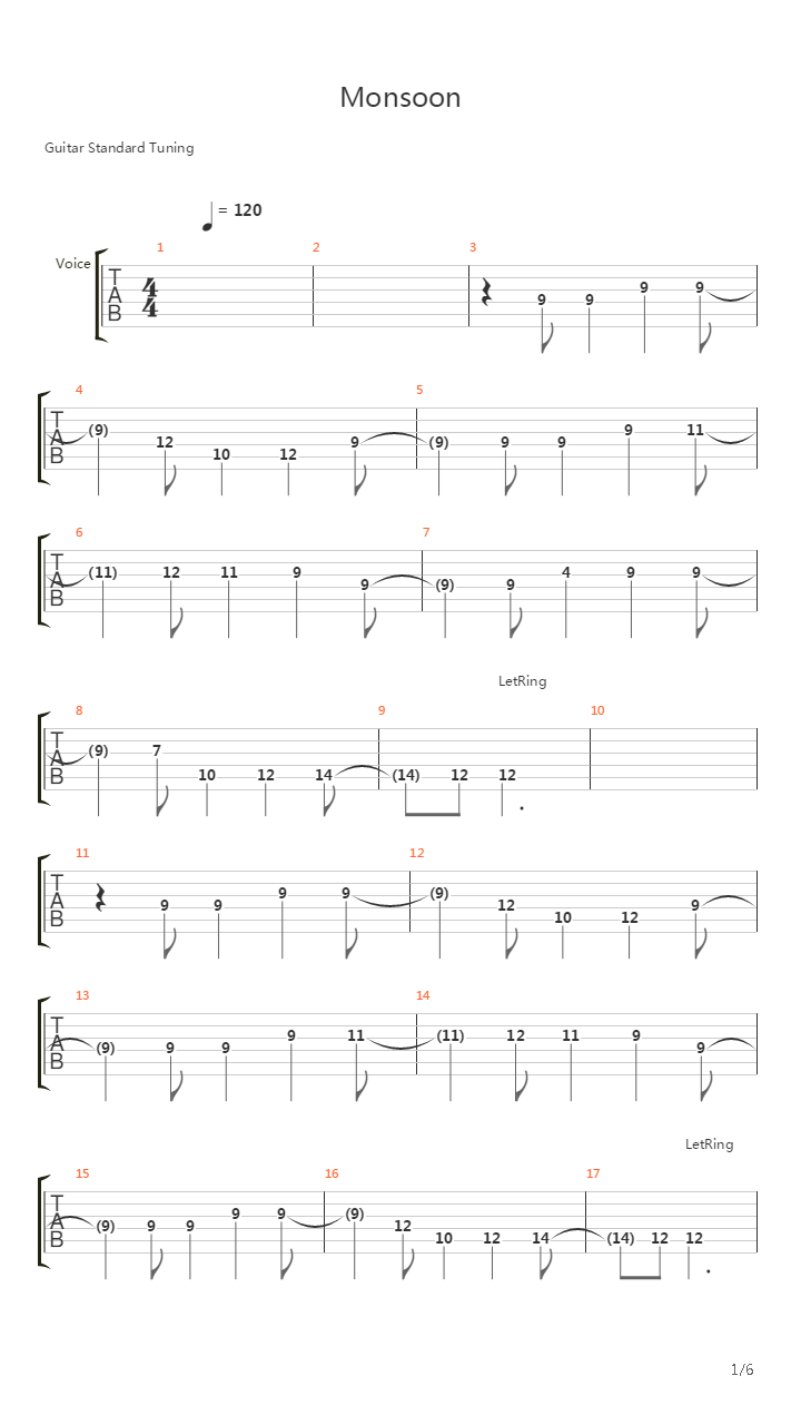 Monsoon吉他谱