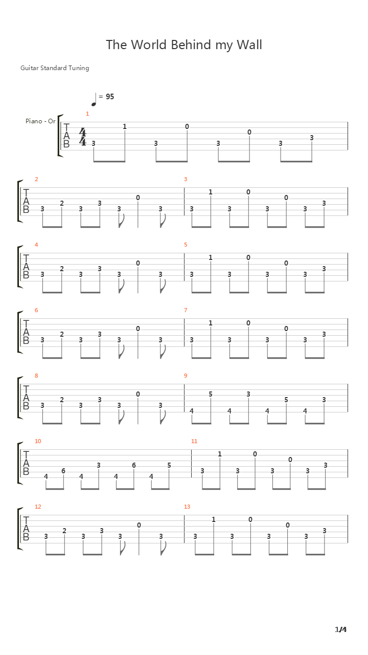 World Behind My Wall吉他谱