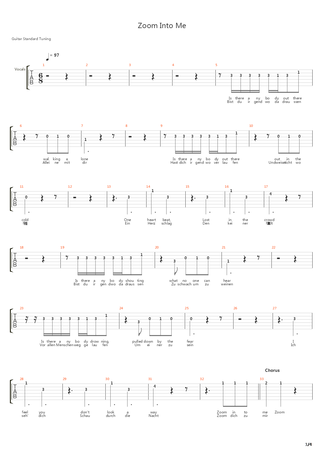 Zoom Into Me吉他谱