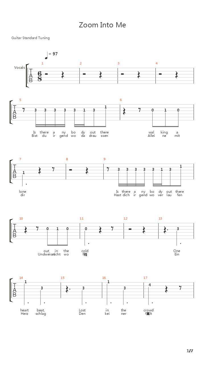 Zoom Into Me吉他谱
