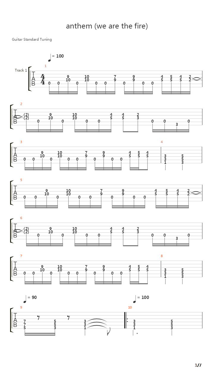 Anthem We Are The Fire吉他谱