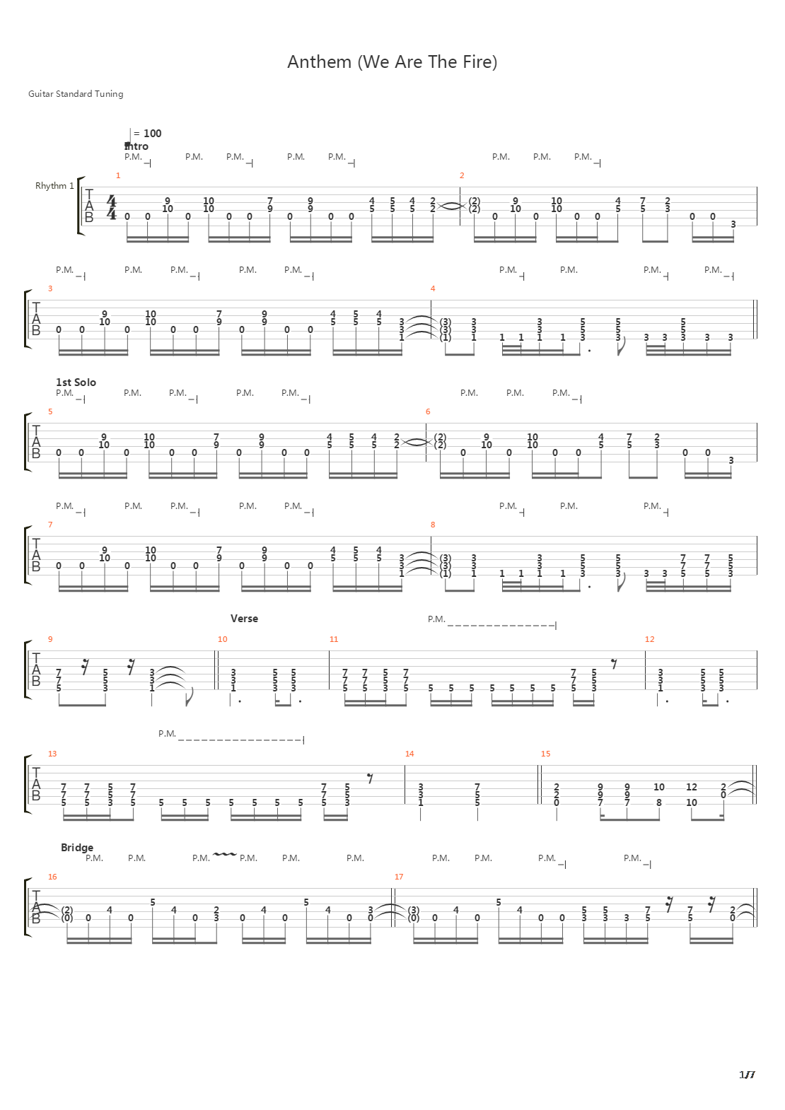 Anthem We Are The Fire吉他谱
