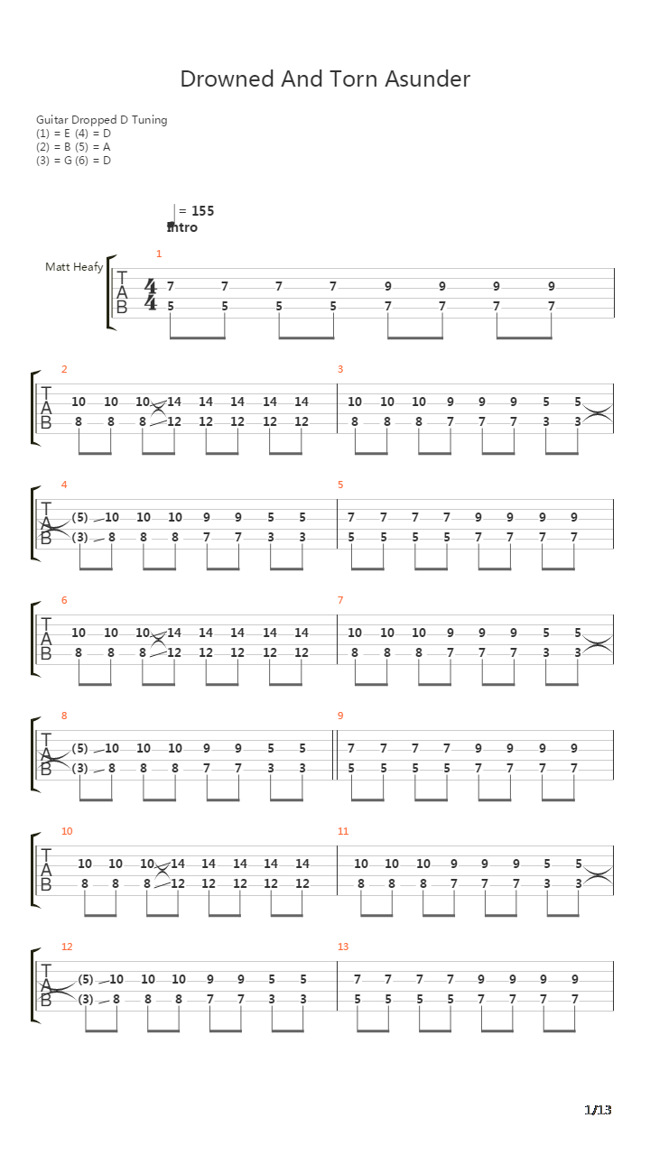 Drowned And Torn Asunder吉他谱