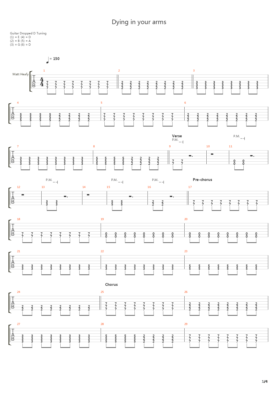 Dying In Your Arms吉他谱