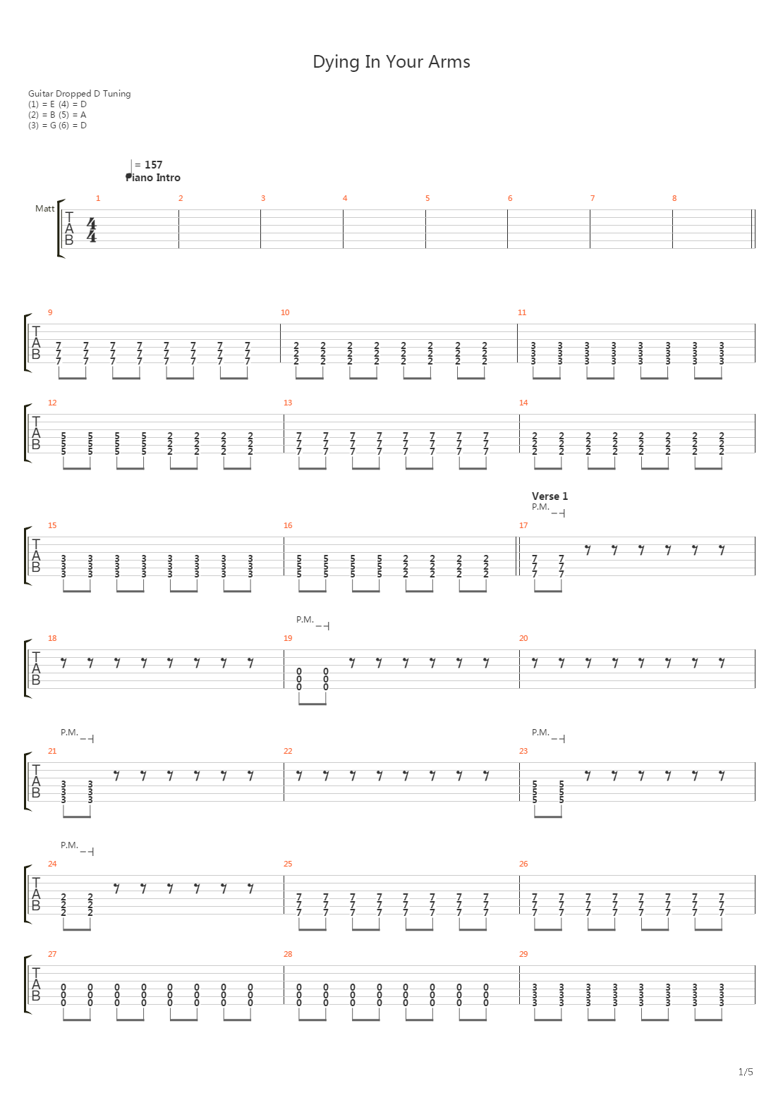 Dying In Your Arms吉他谱