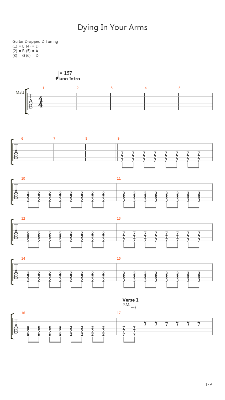 Dying In Your Arms吉他谱