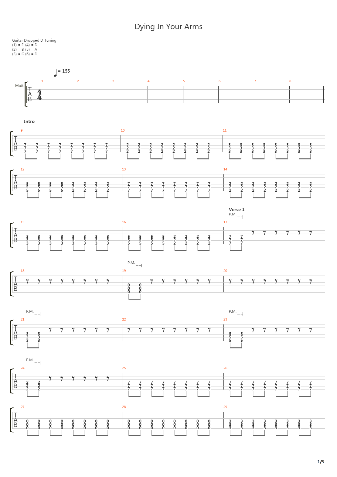 Dying In Your Arms吉他谱
