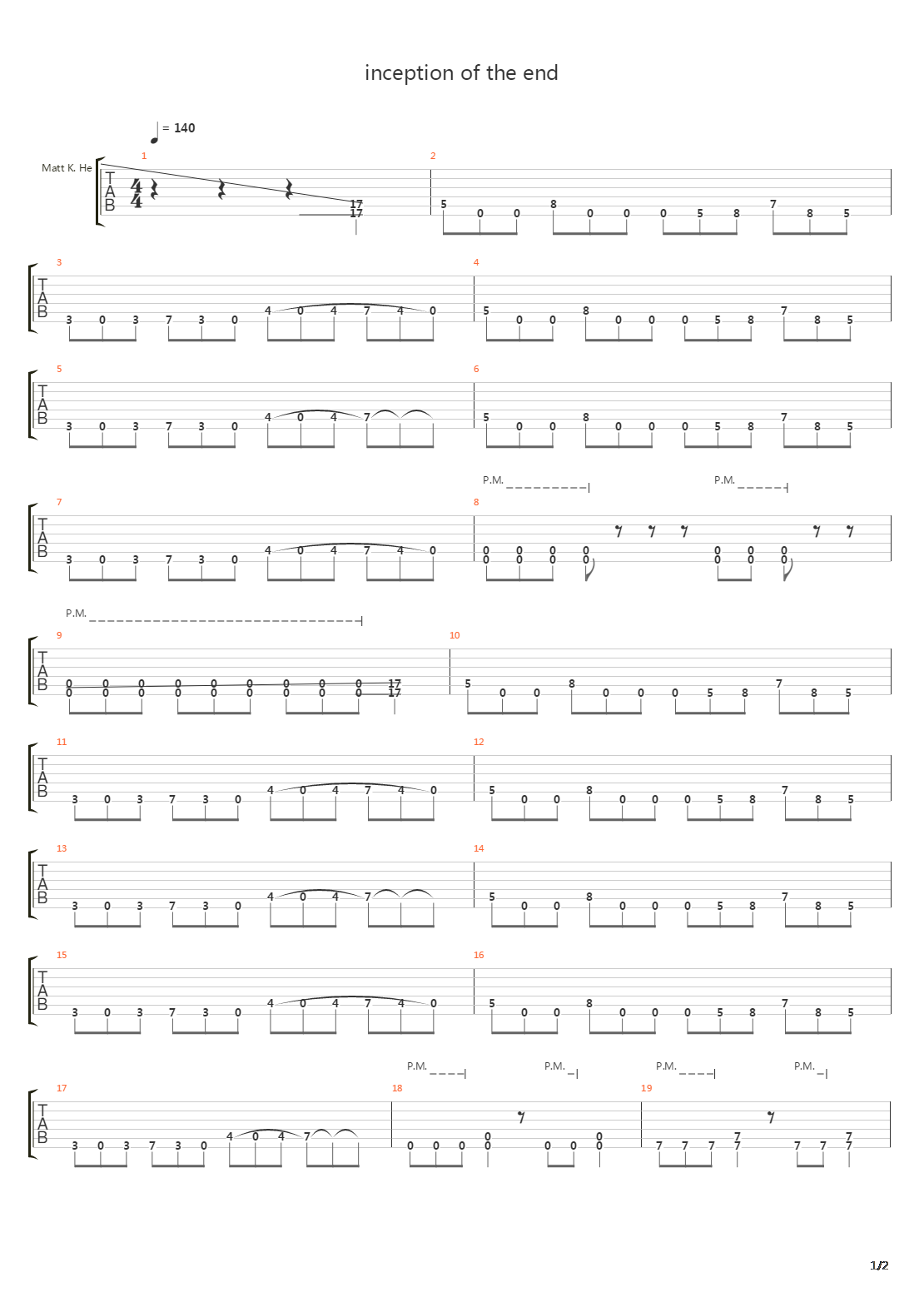 Inception Of The End吉他谱