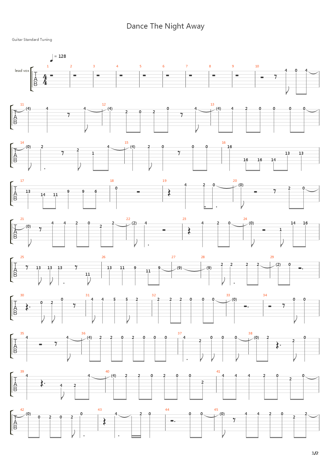 Dance The Night Away吉他谱