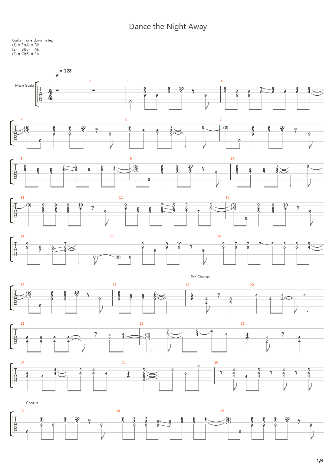Dance The Night Away吉他谱