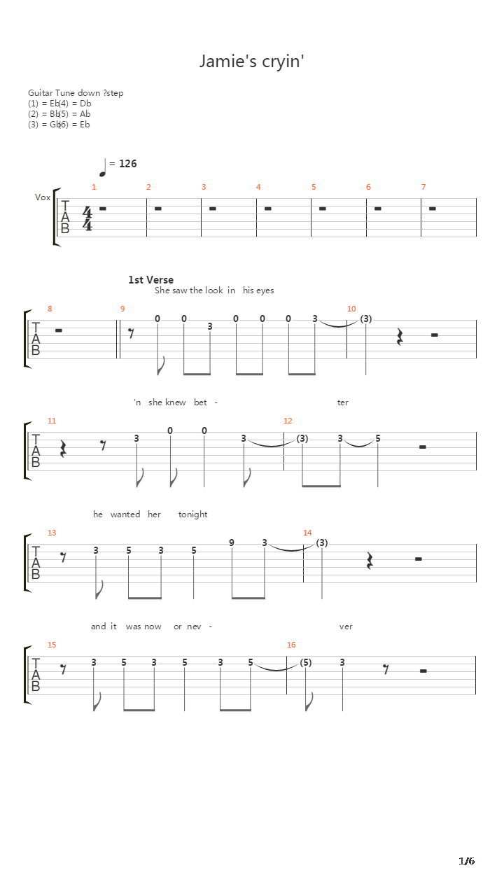 Jamies Cryin吉他谱