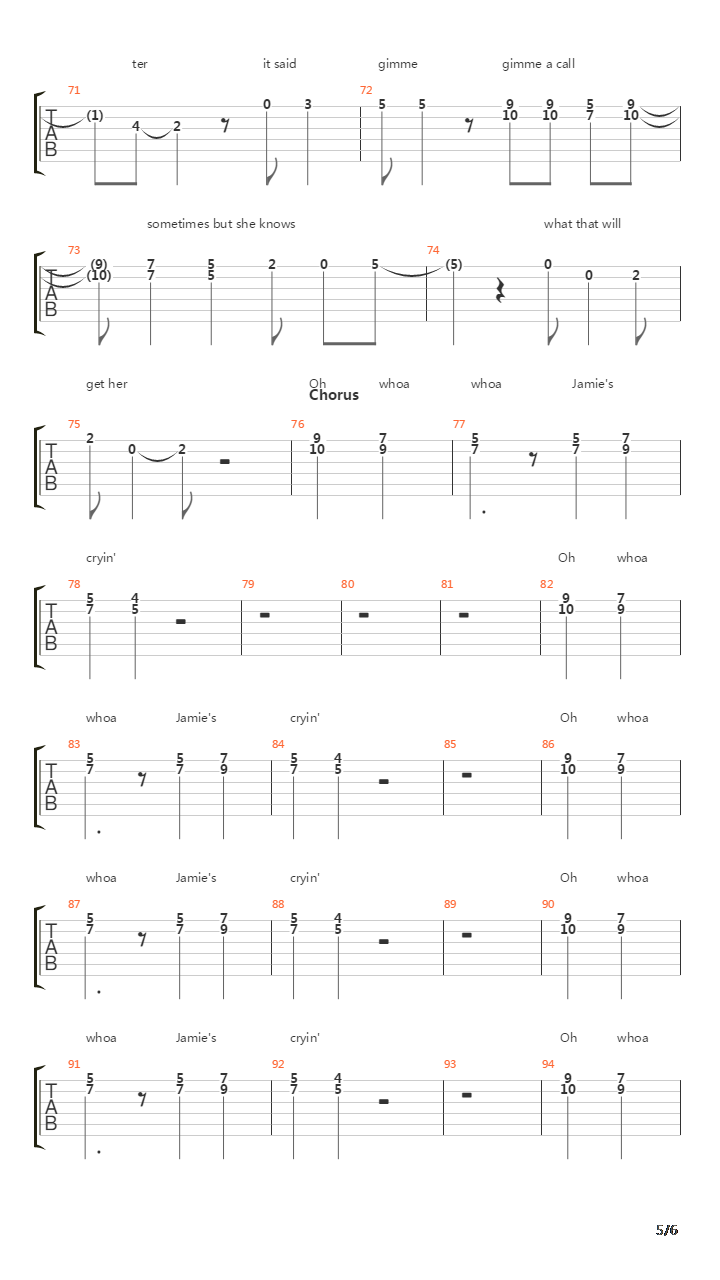 Jamies Cryin吉他谱