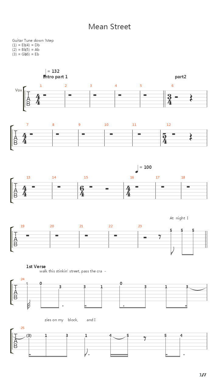 Mean Street吉他谱