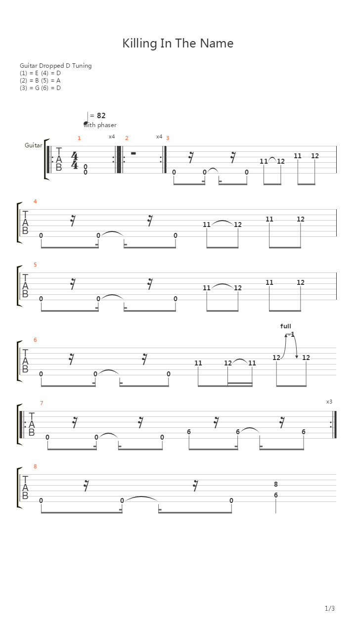 Killing In The Name吉他谱