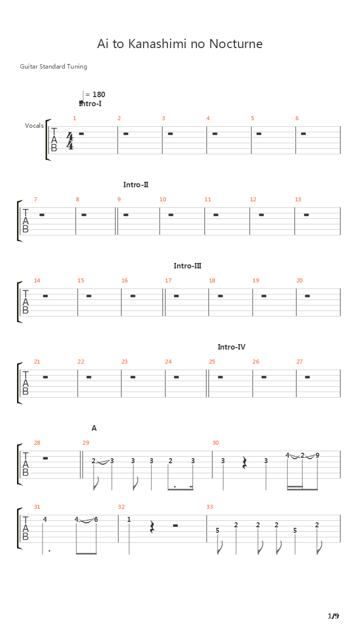 Ai To Kanashimi No Nocturne吉他谱