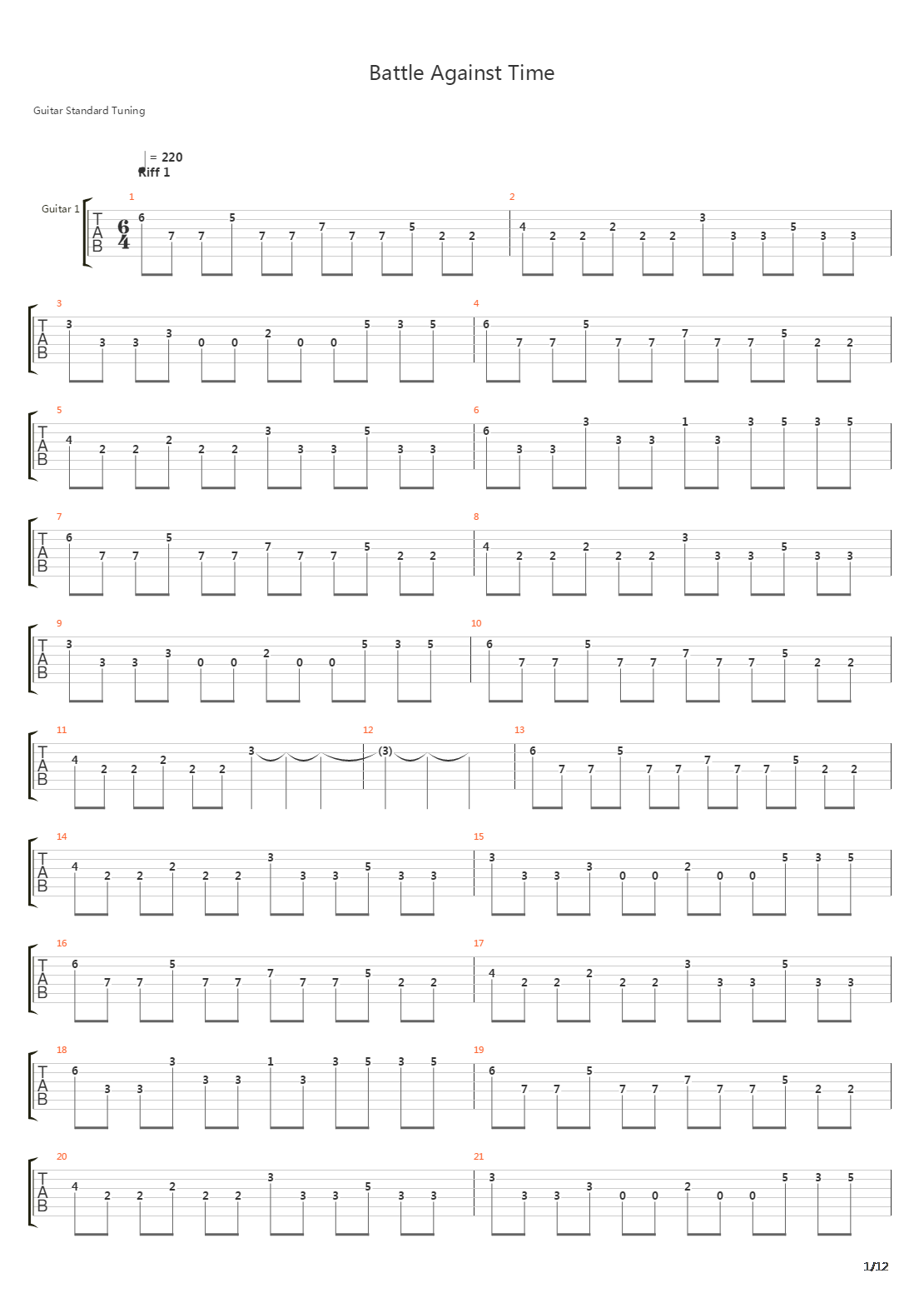 Battle Against Time吉他谱