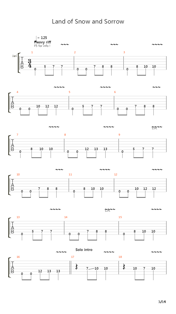 Land Of Snow And Sorrow吉他谱