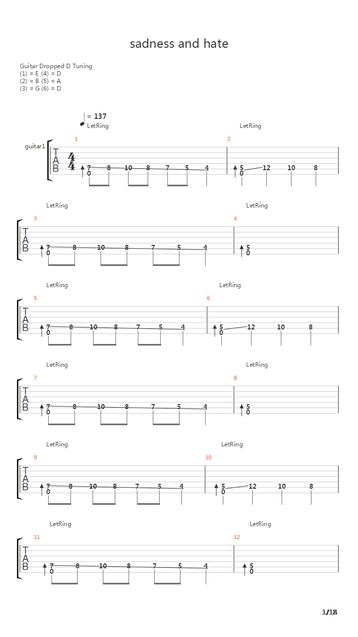 Sadness And Hate吉他谱