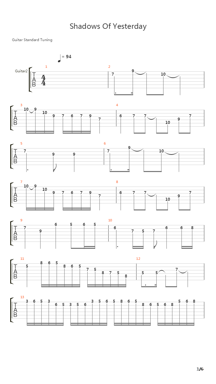 Shadows Of Yesterday吉他谱