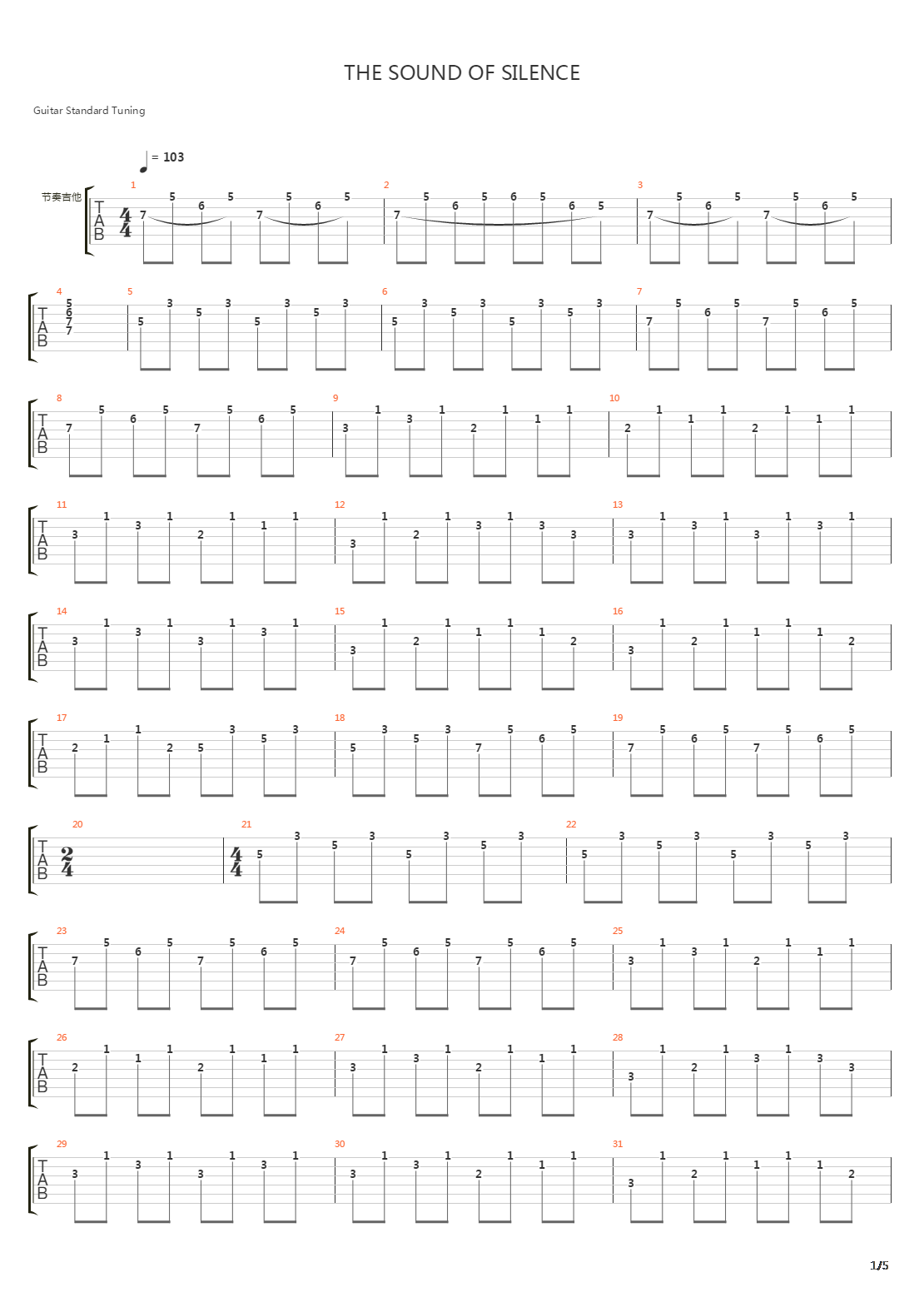The Sound of Silence吉他谱