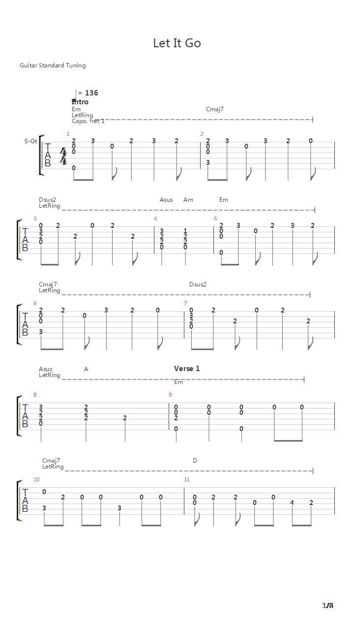 Let It Go吉他谱