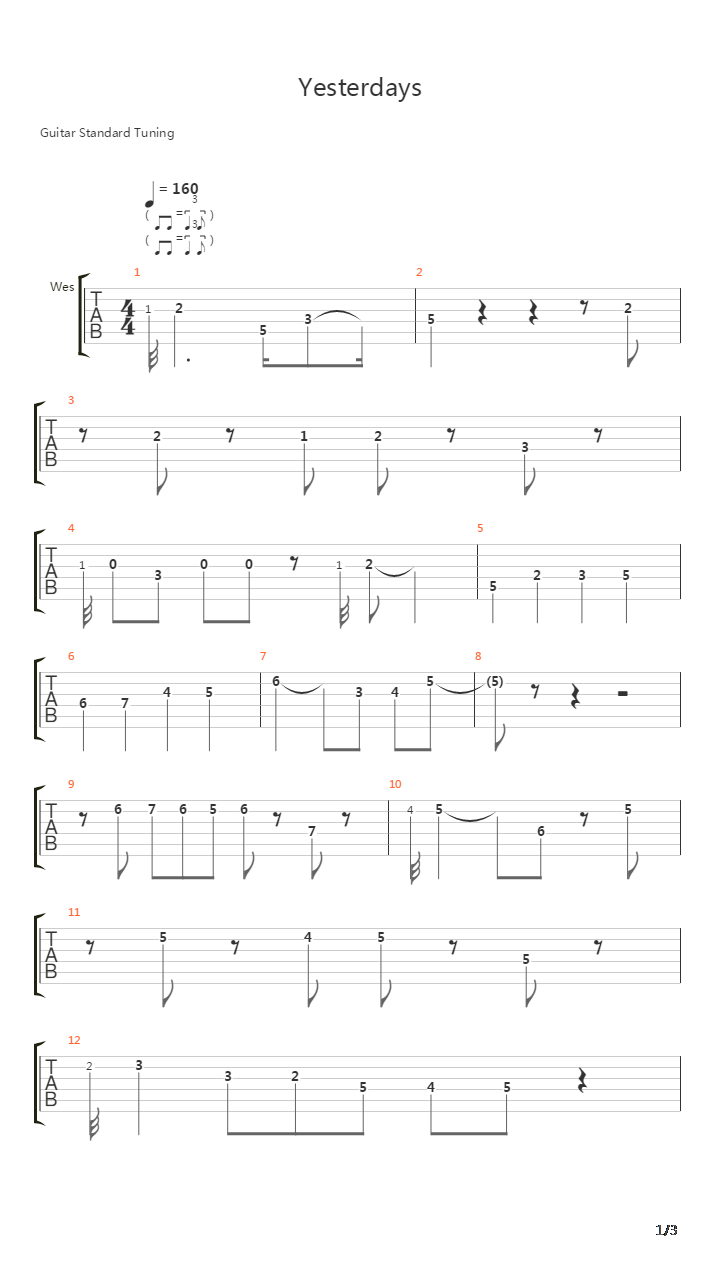 Yesterdays吉他谱