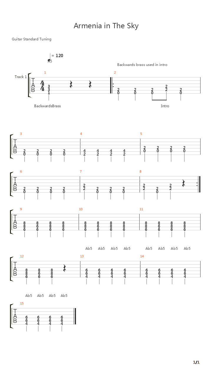 Armenia In The Sky吉他谱