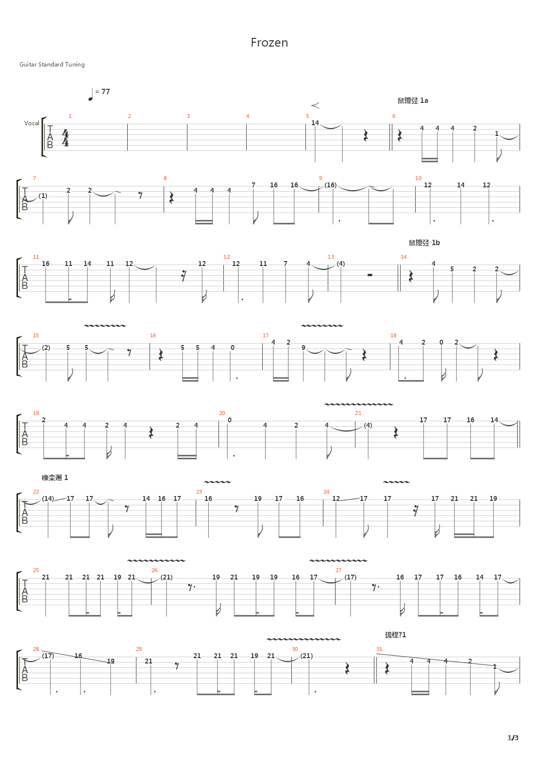 Frozen吉他谱