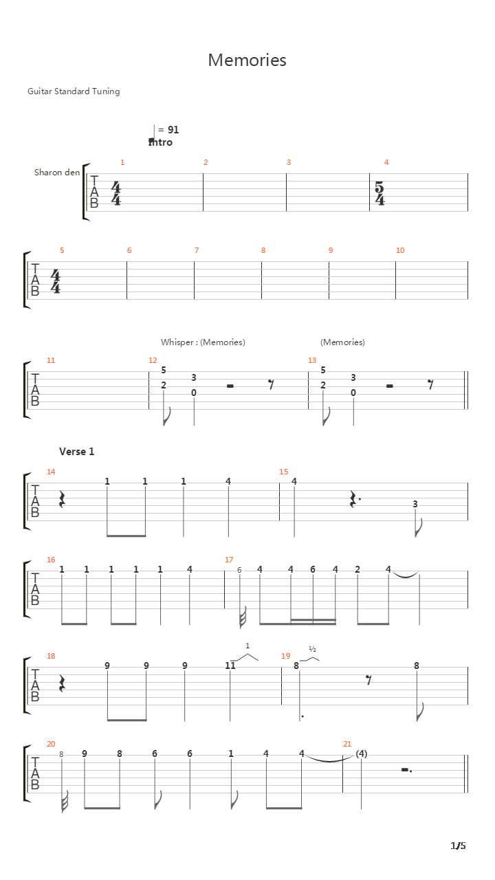 Memories吉他谱