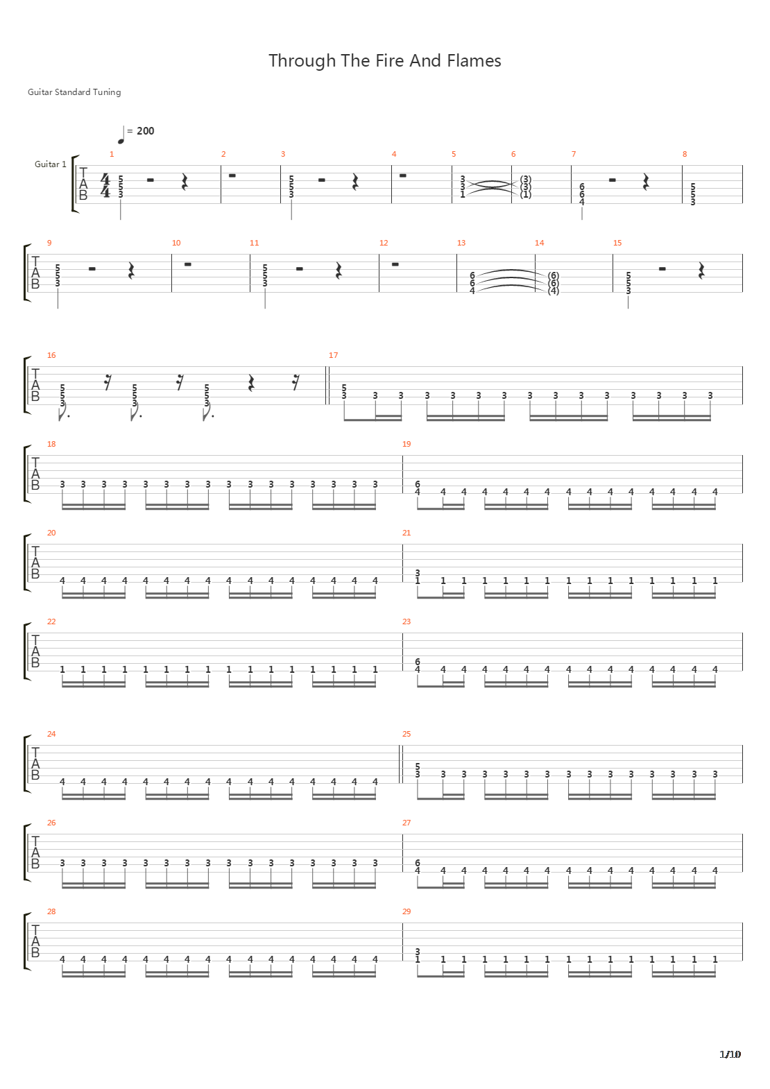 Through the fire and the flames吉他谱