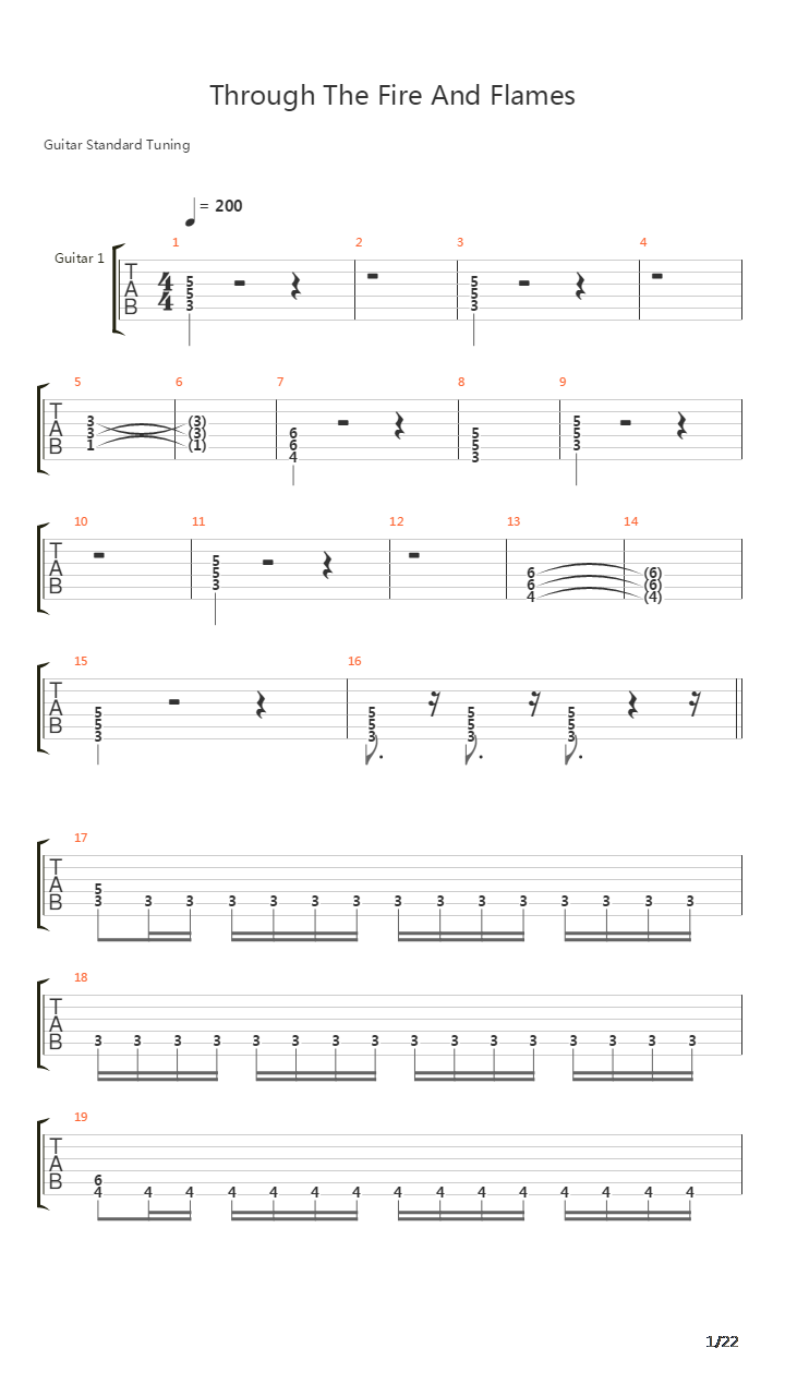 Through the fire and the flames吉他谱