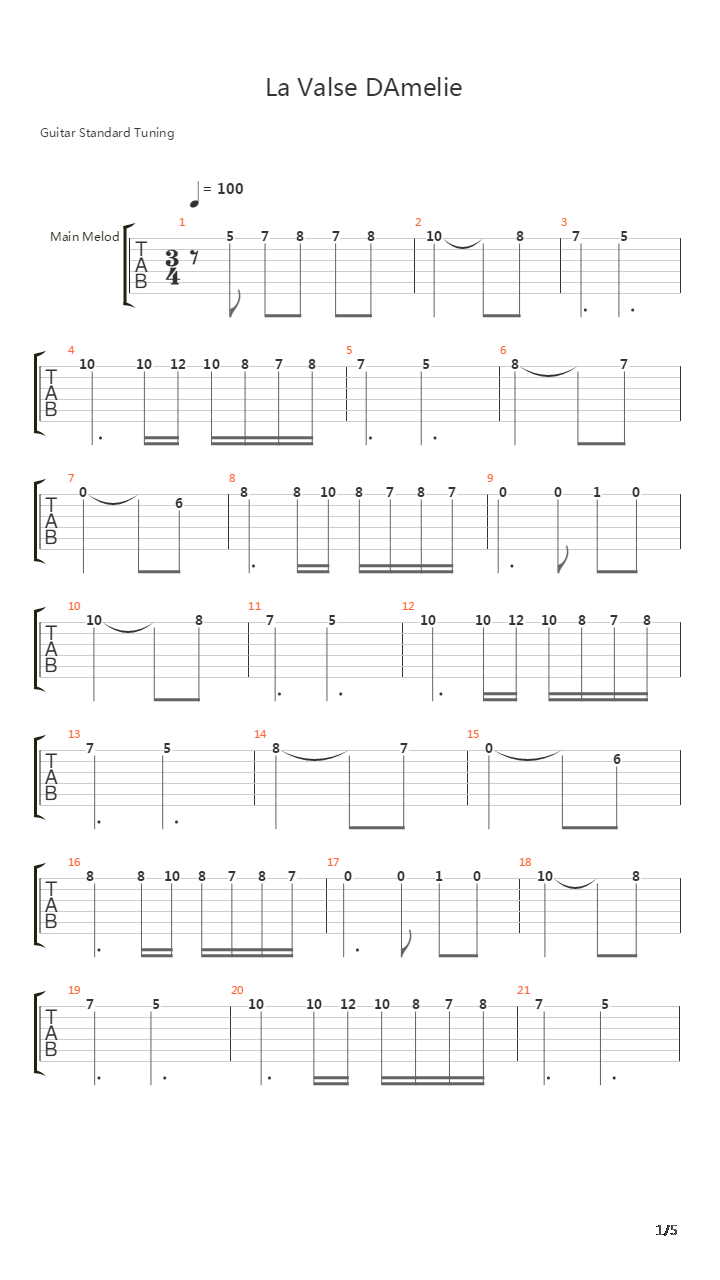 La Valse d'Amélie(天使爱美丽)吉他谱