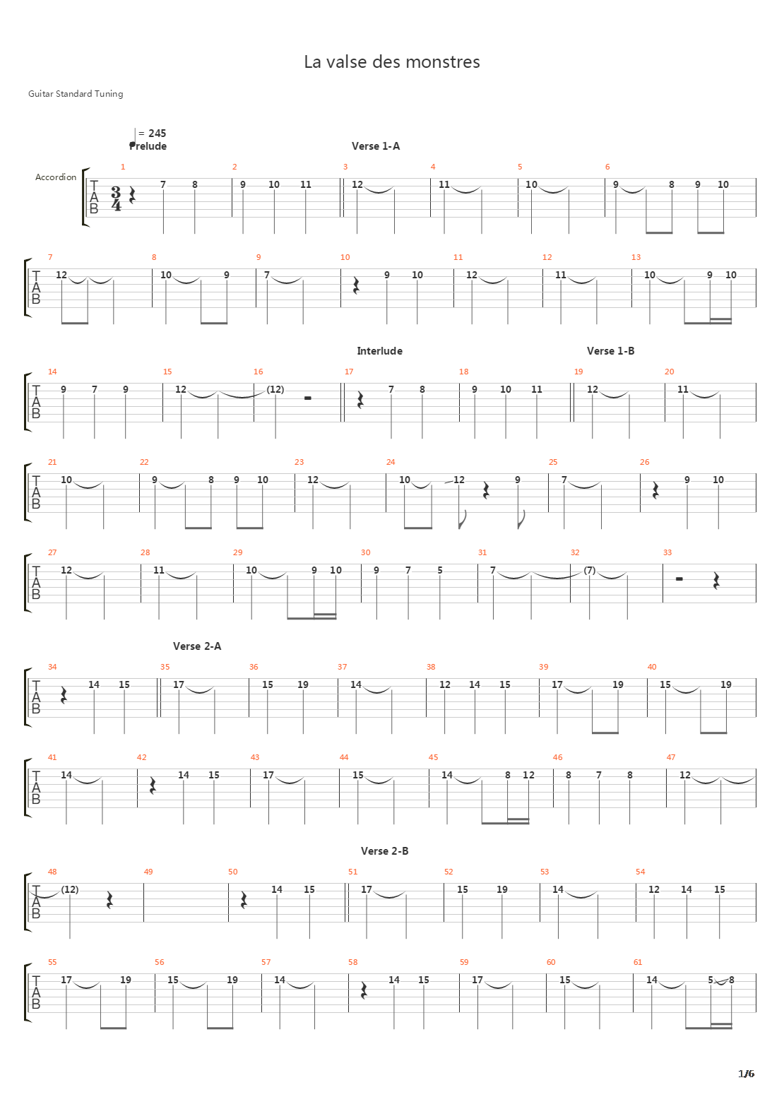La Valse Des Monstres吉他谱