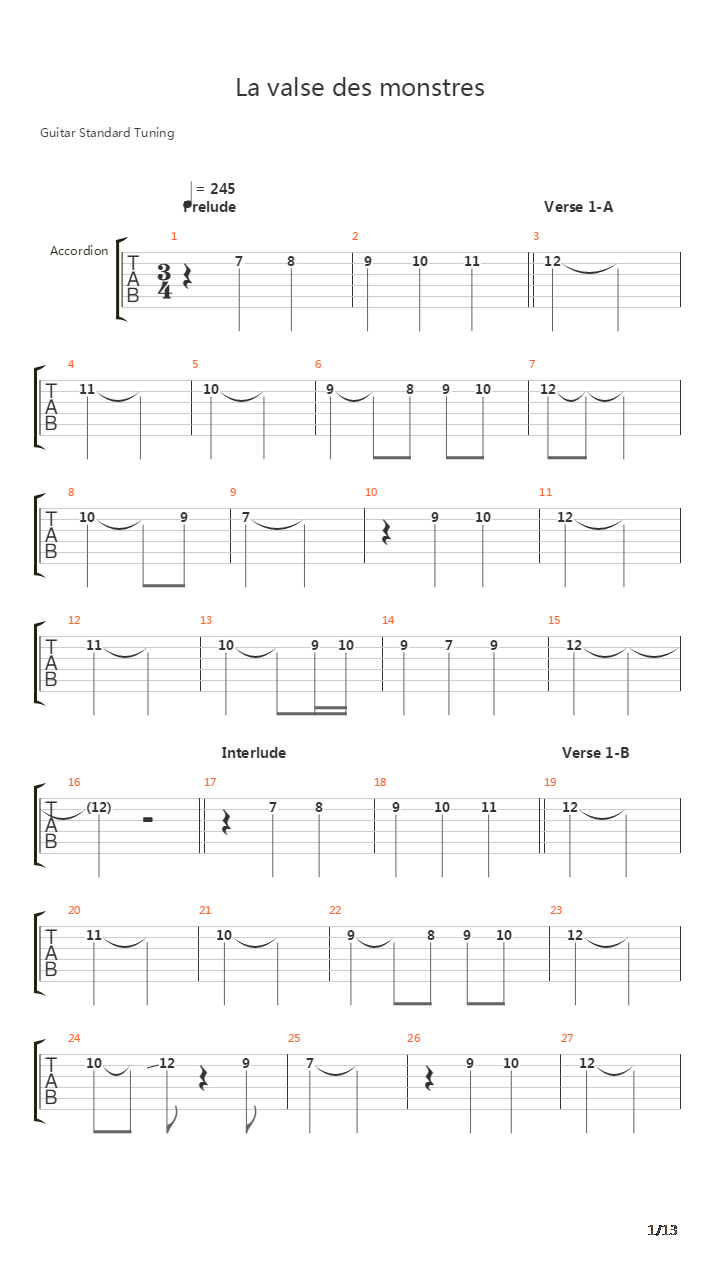 La Valse Des Monstres吉他谱