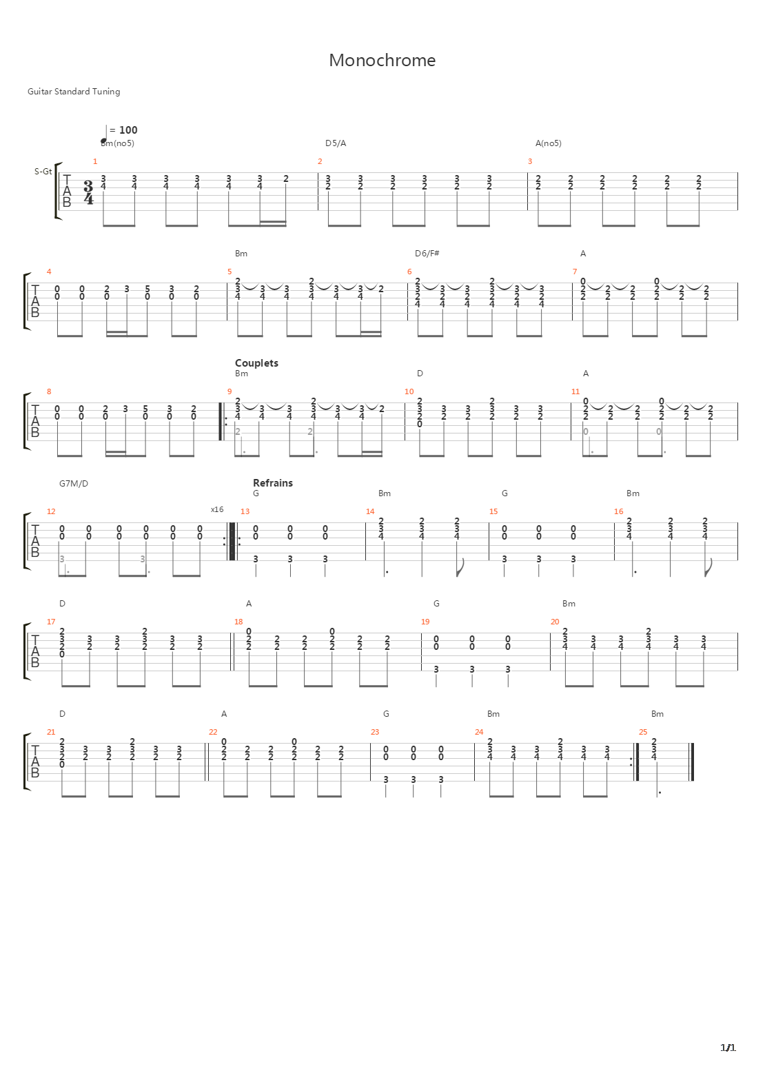 Monochrome吉他谱