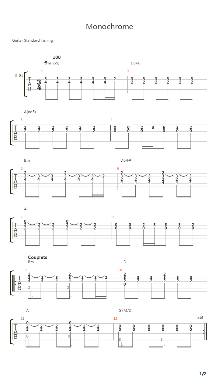 Monochrome吉他谱